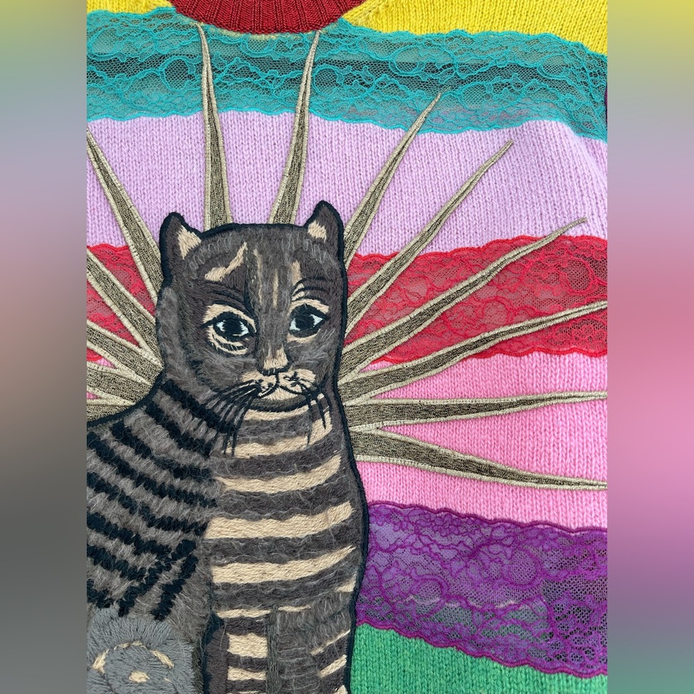 Gucci Runway Cat Appliqué Panelled Lace and Wool Sweater 124g12 - Picture 3 of 4